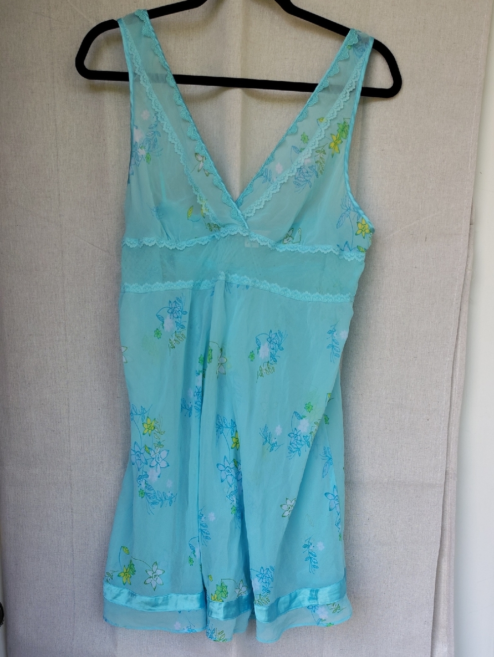 Victoria's Secret Aqua Floral Lace-Trim Chemise Slip